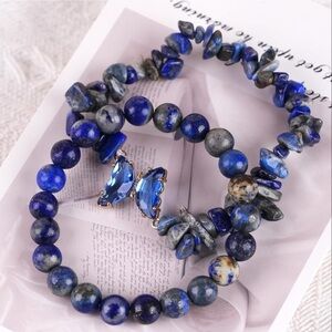 🆕New Lapis Lazuli Butterly Healing Gemstone Bracelet Set